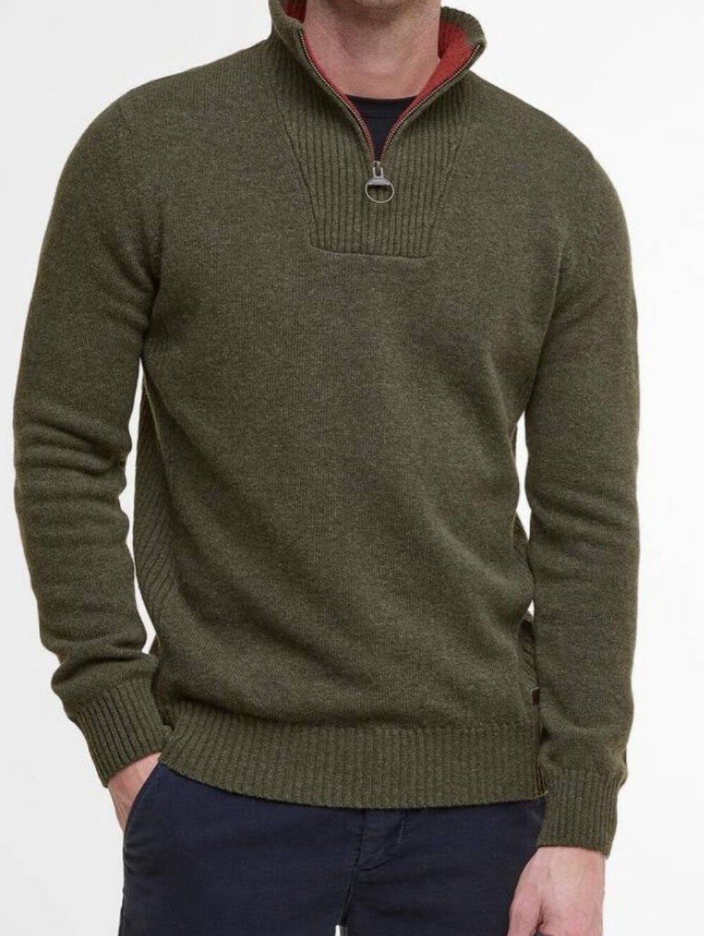 Barbour Nelson Men's Olive Green  Quarter-Zip Long Sleeve Wool Sweater Size L